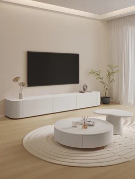 TV кабинет модерен прост малък апартамент хол масивно дърво бял телевизионен шкаф