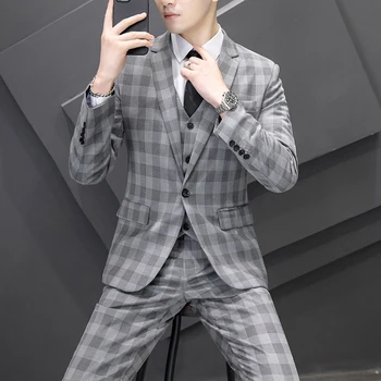 Нов мъжки костюм (костюм + жилетка + панталон) Висококачествен моден красив случаен банкет 3/2 комплект Smart Casual Four Seasons