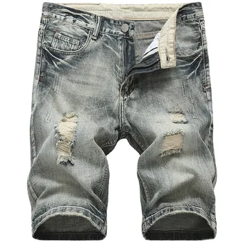 2023 Летни шорти дънки мъжки дънкови панталони скъсани сини моден дизайн мъжки дънки тънък прав мъжки къси дънки Hombre