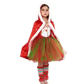Малки момичета Коледни рокли Малко момиче Дядо Коледа рокля с нос Санта Туту пола без ръкави пухкав косплей червена сцена