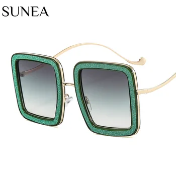 Ретро квадратни слънчеви очила Дамска модна марка Дизайнер Сиви кафяви нюанси UV400 Женски тенденции INS Ослепителен блясък слънчеви очила