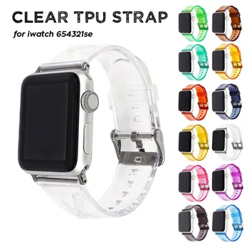 Clear TPU Jel Каишка за часовник за Apple Watch 41mm 45mm 38 40mm 42 44mm Band iWatch 8 7 6 5 4 SE 9 Ултра гумена лента за китка