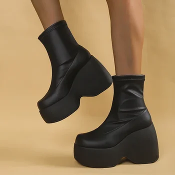 2023 Нов готически стил секси елегантен буци платформа жени глезена ботуши голям размер 43 ходене удобни дамски обувки платформа обувки ботуши