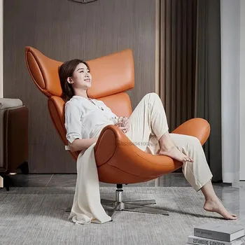 Nordic Reclining Chair Въртящ се дизайнер Единичен диван Офис Leisure Lounge Кресло от естествена кожа Мебели за хол GY50GM