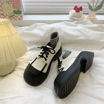 Модерни дамски помпи обувки дебели токчета обувки за жени PU кожа дебели Lolita ежедневни обувки британски стил дизайнер жена мокасини