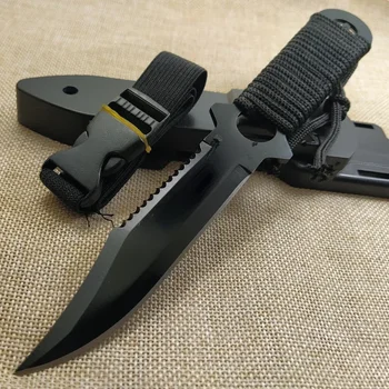 Тактическо фиксирано острие 7CR14Mov Острие Стоманена дръжка Открит къмпинг оцеляване Ловен нож Военен джобен инструмент + ABS обвивка