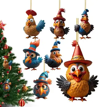 Коледа пиле украшение акрилни виси петел орнамент за многократна употреба карикатура Коледа петел виси коледно дърво украса за
