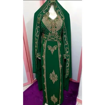 Зелена африканска рокля Fancy Abaya Dubai Caftan Официален мъниста марокански кафтан за жени модни тенденции