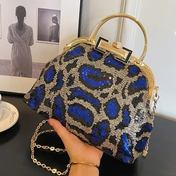 Луксозен дизайн жени giltter чанта вечер съединител чанта контрастен цвят пайети рамо чанти банкет синя верига пратеник чанти