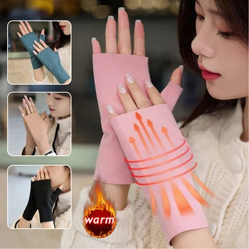 Зимни плътен цвят половин пръст тичане фитнес ръкавици мъж жени докосване екран без пръсти топли ръкавици Ветроупорни шофьорски ръкавици