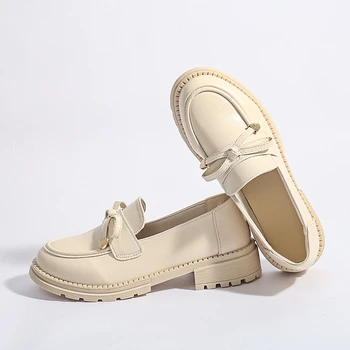 2023 Дамска мода Нова PU лък кръгла глава пролет и есен Дамски плоски обувки дебели еднолични ежедневни едностъпкови обувки