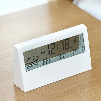LCD часовник бяла светлина електронна настолна часовник температура и влажност метър будилник многофункционален електронен цифров дисплей