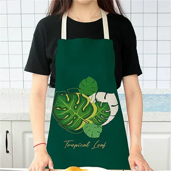 1Pcs зелен лист модел почистване изкуство престилки дома готвене кухня престилка готвач носят памучно бельо възрастни лигавници таблиери