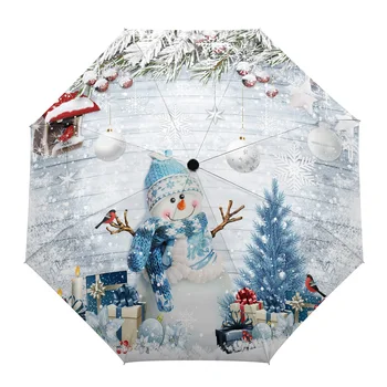 Коледна топка снежен човек снежинка реколта автоматичен чадър пътуване сгъваем чадър преносим чадър ветроупорни чадъри