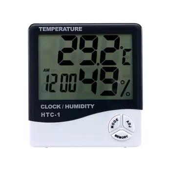 Вътрешна стая LCD електронен температурен влагомер цифров термометър хигрометър метеорологична станция будилник HTC-1