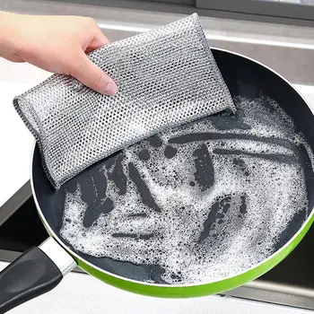 Бързосъхнеща кухненска кърпа Трайна телена кърпа за домашна кухня Парцали за търкане без надраскване за мокър сух парцал за миене на съдове за многократна употреба