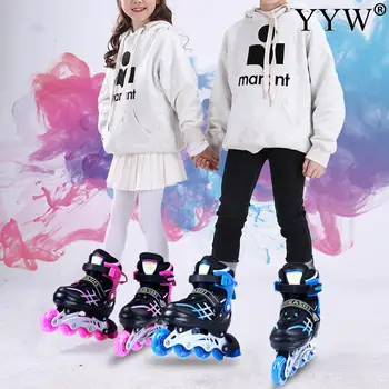 Детски вградени ролкови обувки Мигащи 4 колела кънки Регулируем размер Открит кънки Спорт за момчета Момичета Тийнейджъри начинаещи