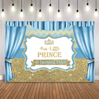 Blue Boy Gold Glitter 1st Birthday Backdrop for Curtraint Little Prince Photo Background 1st 2nd 3rd Birthday Party Decoration