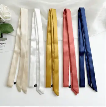 1Pc 2.5X160Cm жени реколта елегантен плътен цвят тънък малък шал всички мач декоративни Bowknot мода лента за коса панделка