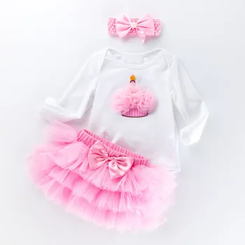 Новородено бебе момиче дрехи Tutu пола сърце флорални рожден ден новородено дрехи комплект една година рожден ден бебе момиче дрехи
