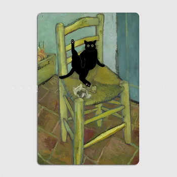 стол котка метална плоча кръчма живопис стена стенопис отпечатан знак калай знак плакат