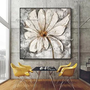Голямото цвете бяло растение природа рисунка сива маргаритка топ продажби ръчно изработени живопис с маслени бои стена снимки за легло стая декорация