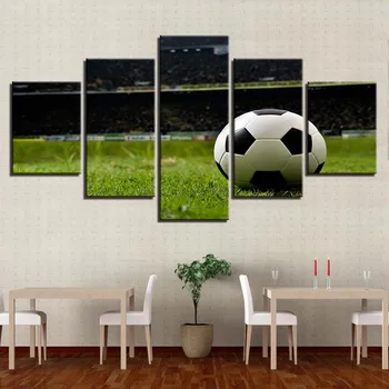Картини за стена HD печатни плакати Рамка 5 броя Футболно игрище Спортно платно Картини Модулен домашен декор Всекидневна