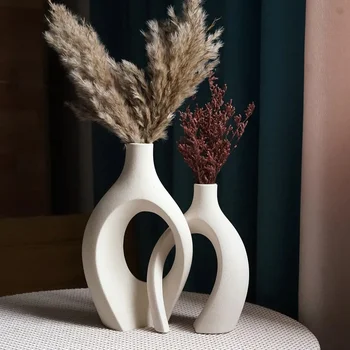 Nordic стил антропоморфен изкуство ваза минималистичен керамичен дом цвете аранжировка занаятчийски вътрешен хол декорация