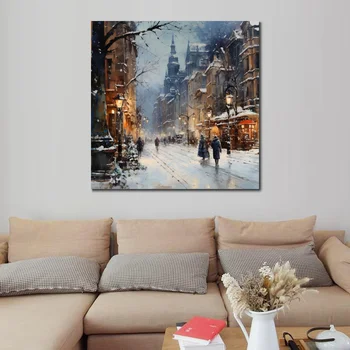 Canvas Post Зимни улични изгледи Коледна атмосфера Град Картини за модерен хол стена декор