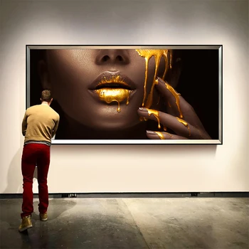 африкански голи злато секси устни черна жена стена изкуство платно живопис плакат печат хоризонта картина за хол спалня декор Cuadros