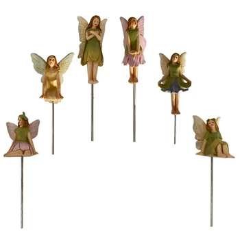 Мини фея фигурки 6бр / комплект смола градински феи колове комплект миниатюрни статуи N84C