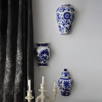 Британска ретро синьо-бяла порцеланова висяща ваза, висулка в японски стил, декорация на дома