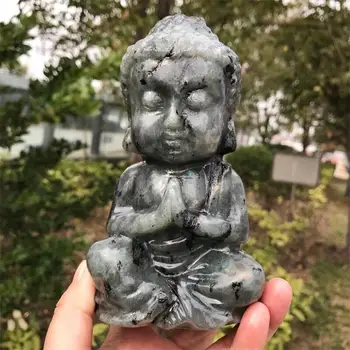 15cm естествен лабрадорит Буда мини издълбани Fengshui кристал статуя занаят лечебен скъпоценен камък домашен офис декорация 1бр