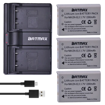 Batmax EN-EL5 ENEL5 3PCS батерия + двойни слотове USB зарядно устройство за NIKON Coolpix P530 P520 P510 P100 P500 P5100 P5000 P6000 P90 P80
