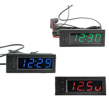 Автомобилен часовник Универсален автомобилен цифров часовник Дата 3 в 1 LCD дисплей Електронна температура Noctilucent Trim