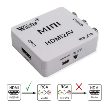 HDMI КЪМ AV Scaler адаптер HD видео конвертор кутия HDMI към RCA AV / CVSB L / R видео 1080P HDMI2AV Поддръжка NTSC PAL за мини