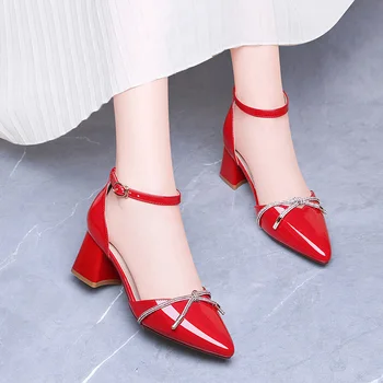 Дамски сандали женски фееричен стил 2020 Нова пролет и лято All-мач висок ток буци петата червени обувки Дамски обувки