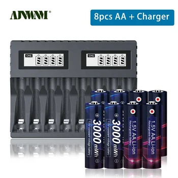 1.5V AA акумулаторна батерия литиево-йонна AA 1.5V 3000mWh батерия 2A Предварително заредени батерии Bateria с нисък саморазряд AA