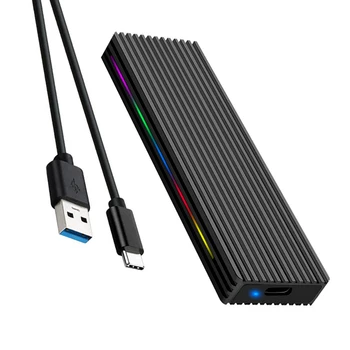 Алуминиев външен твърд диск HDD корпус за NVMe/SATA NGFF M.2 M ключ USB3.1 Type-C 10Gbps мобилен калъф с RGB светлина