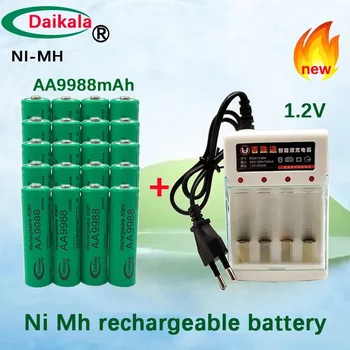 2023 Нова AA батерия безплатна доставка 1.2VAA9988MAH+зарядно устройство акумулаторна батерия, подходяща за игрални конзоли, аларми, калкулатори