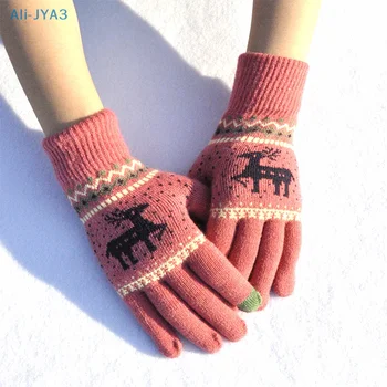 Модни плетени дебели ръкавици за мъже жени коледен елен отпечатани топло есен зима пълен пръст ръкавици подаръци за деца
