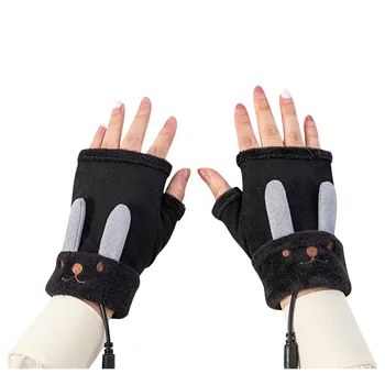 Зимни USB отопление ръкавици без пръсти жени сладък заек модел ръкавици запази топли ръкавици ръкавици rękawiczki перчатки женские