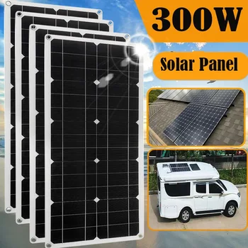 300W гъвкав слънчев панел с 60A слънчеви контролерни кабели Модул 12V 24V слънчева батерия за автомобили / RV / лодки Vans Къмпинг на открито