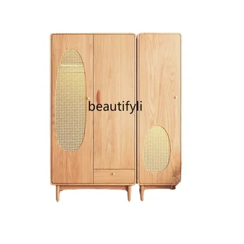 Sili стил масивна дървесина гардероб домакинство малък апартамент спалня шкафче прост модерен съхранение скандинавски ратан гардероб