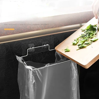  неръждаема стомана торба за боклук багажник безплатно пробиване кухня боклук може чанта багажник безшевни стикер многофункционални боклук чанта закачалка