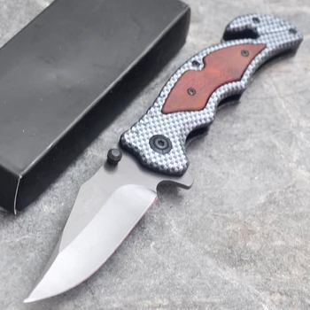 Нож за самозащита Дървена дръжка Сгъваем джобен нож Черен боен оцеляване Тактически Военни Външни ножове Лов Къмпинг инструменти