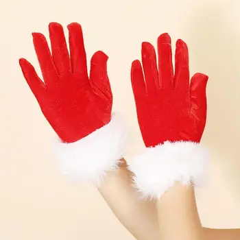 Коледна украса червени ръкавици с бял космат маншет аксесоари за жени костюми 2024 Нова година Коледа декор 1 чифт