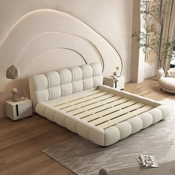 Нов Atunus модерен минималистичен скандинавски османски бежов облак легло магистър спалня сватба легло крал размер масивна дървена рамка