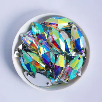 100Pcs Navette форма смола шият на кристал блясък кристал AB конски очи камъни Marquise Strass кристали за DIY рокля