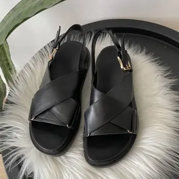 Meotina INS марка жени естествена кожа платформа плоски сандали катарама дами мода ежедневни дизайнерски обувки лято пролет бежово 40